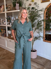 Load image into Gallery viewer, Army Green Short Sleeve Tie Front Blouse
