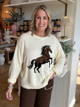 Load image into Gallery viewer, Cream  Oversized Horse Sweater
