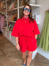 Load image into Gallery viewer, Red Etched Floral Drop Shoulder Tee
