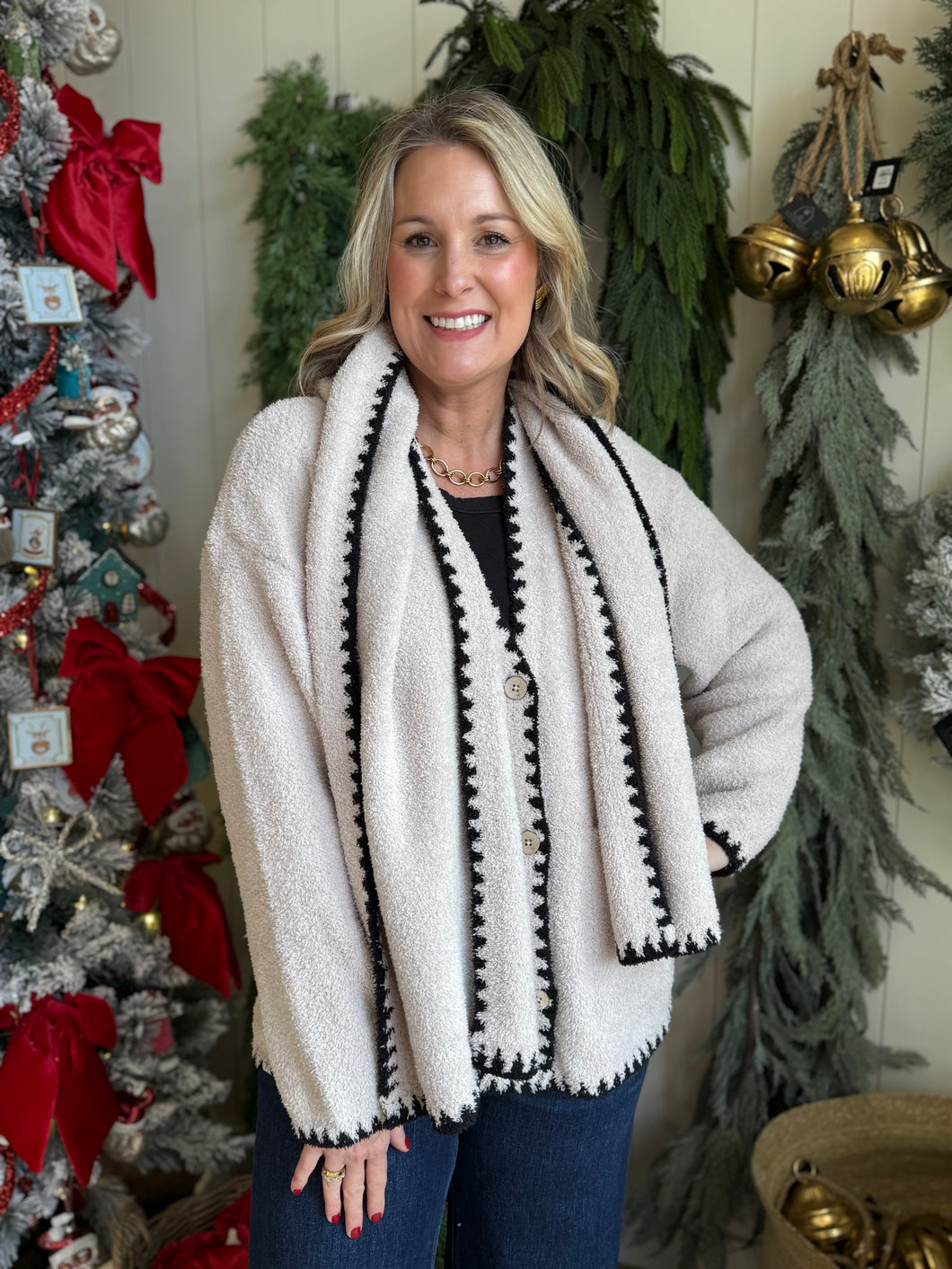 Stone Blanket Stitch Cardigan and Scarf