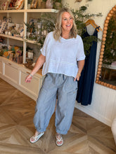 Load image into Gallery viewer, Navy Striped Parachute Ankle Pants
