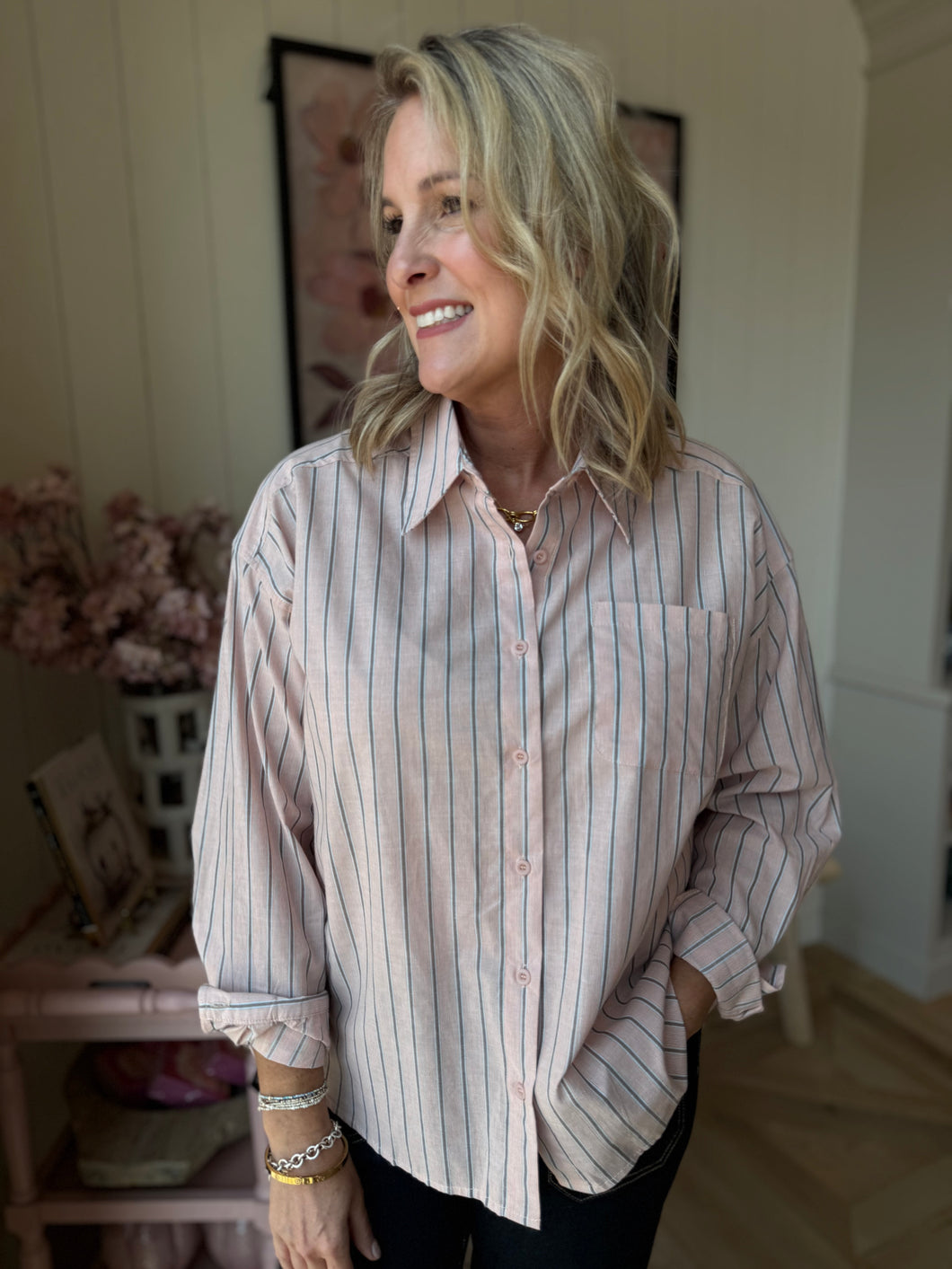 Pink Stripe Button-Up Shirt