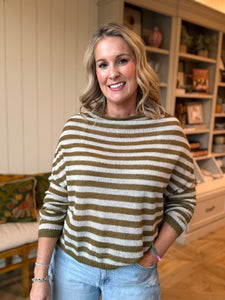 Olive Striped Lightweight Sweater