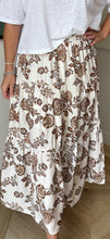 Load image into Gallery viewer, Ivory Brown Floral Tiered Skirt
