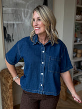 Load image into Gallery viewer, Dark Denim Snap Short Sleeve Top
