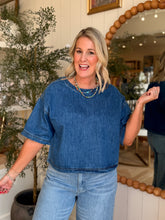 Load image into Gallery viewer, Round Neck Short Sleeve Denim Crop Top
