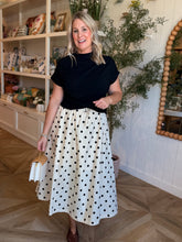 Load image into Gallery viewer, Cream &amp; Black Polka Dot Midi Skirt
