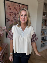 Load image into Gallery viewer, Burgundy Plaid Puff Sleeve Top
