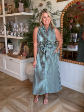 Load image into Gallery viewer, Seafoam &amp; Brown Stripe Dress

