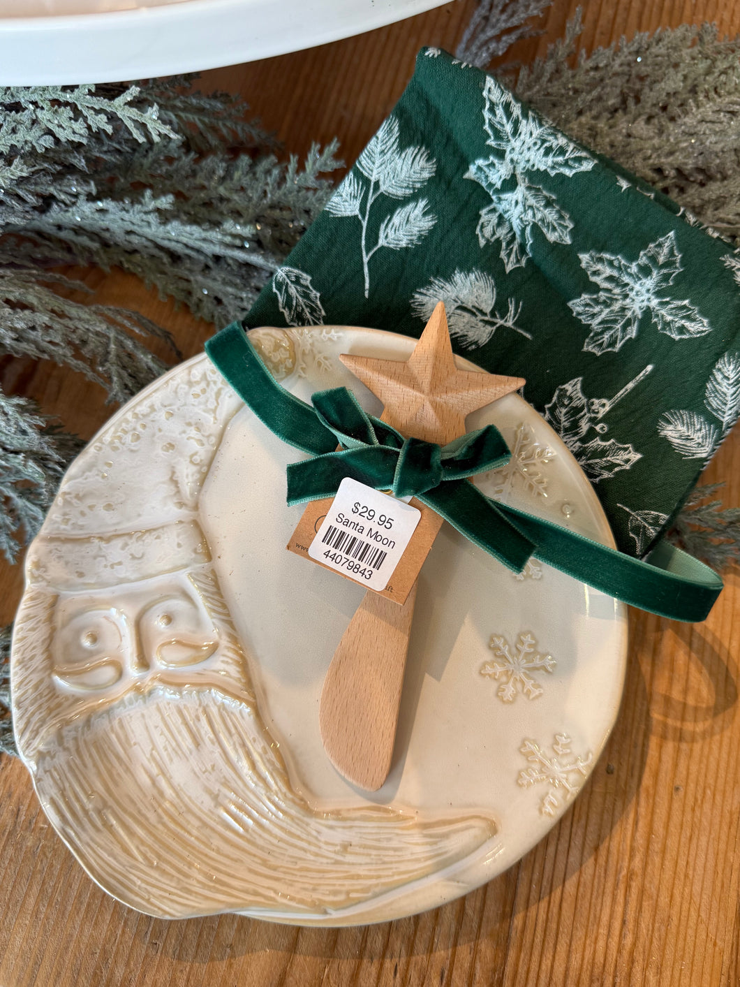 Green & Ivory Christmas Plate & Towel Set