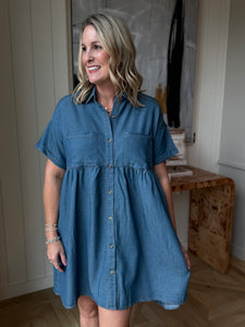 Washed Denim Collared Dress
