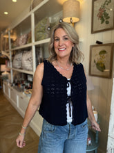 Load image into Gallery viewer, Navy Crocheted Sweater Vest
