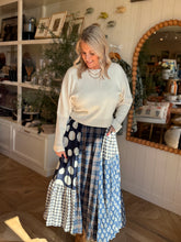 Load image into Gallery viewer, Navy Patchwork Maxi Skirt
