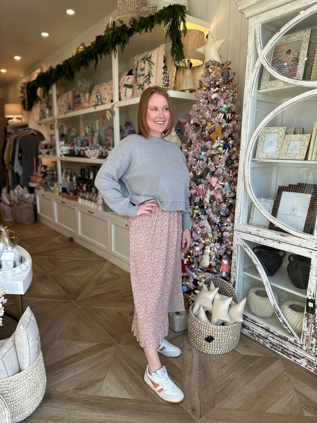 Clay Floral Crinkle Skirt