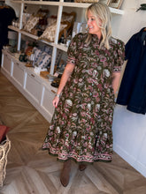 Load image into Gallery viewer, Olive &amp; Pink Floral Midi Dress
