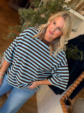 Load image into Gallery viewer, Blue &amp; Brown Striped Waffle T-shirt
