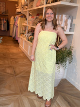 Load image into Gallery viewer, Lemon Yellow Strapless  Eyelet Maxi Dress
