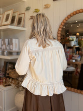 Load image into Gallery viewer, Ecru Ruffle Hem Jacket
