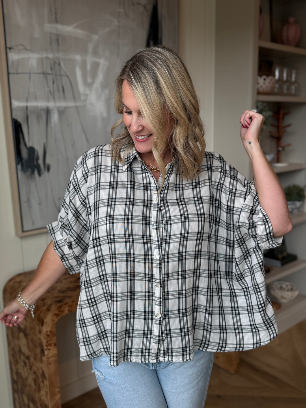 Black Plaid Dolman Shirt