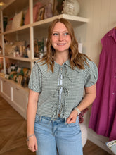 Load image into Gallery viewer, Blue Gingham Tie Front Top
