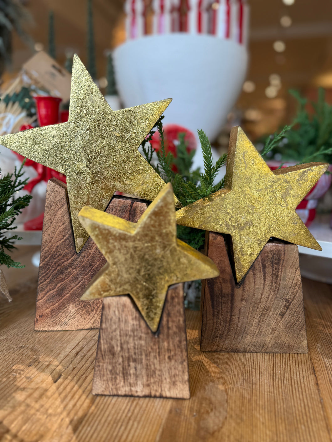 Set of 3 Wooden Star on Base