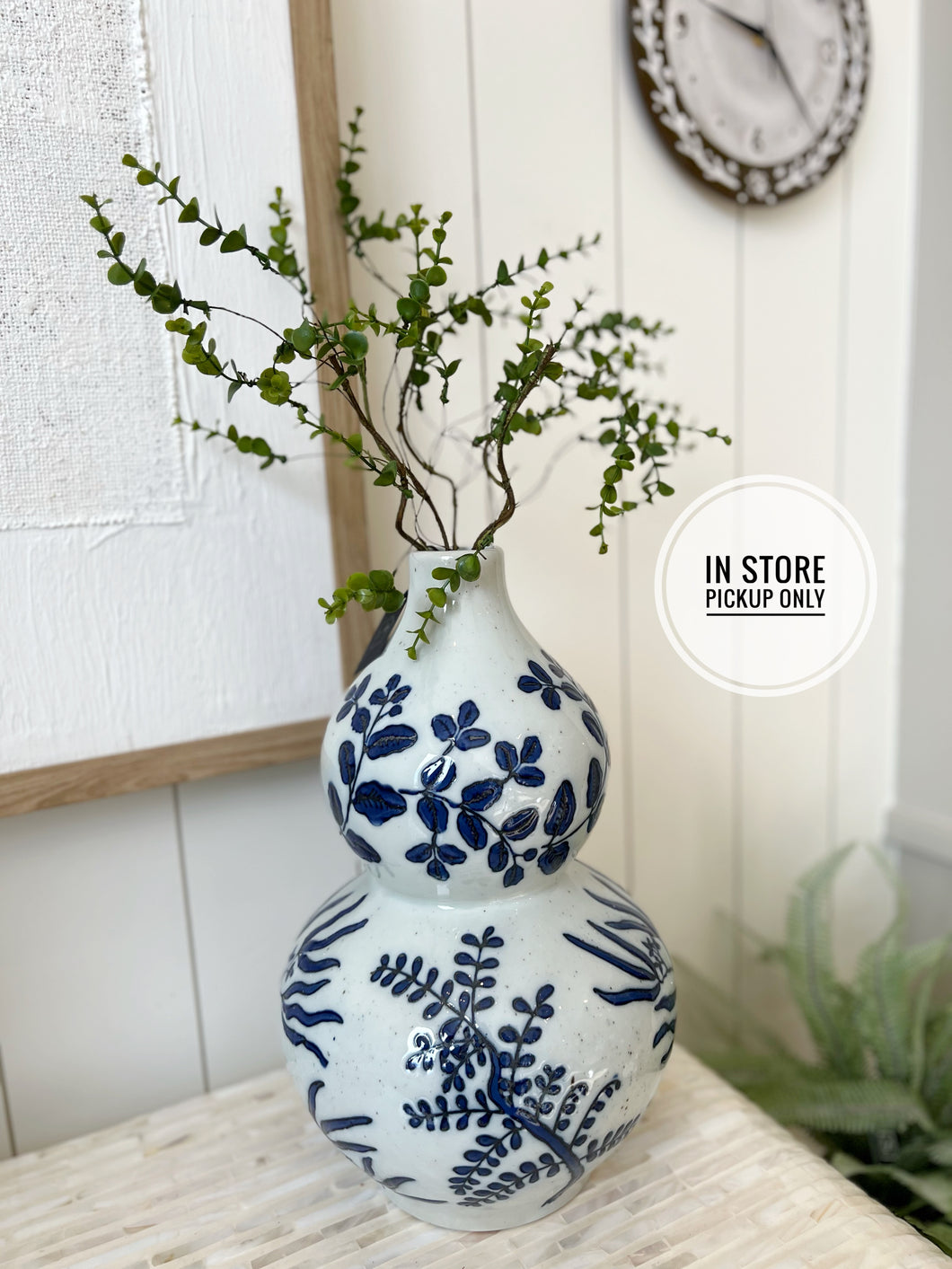 Blue & White Stoneware Vase
