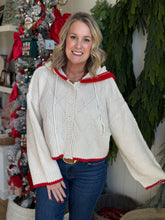 Load image into Gallery viewer, Cream &amp; Red Trim Hoodie Sweater
