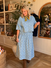 Load image into Gallery viewer, Denim Polka Dot Midi Skirt
