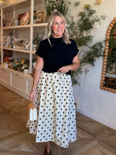 Load image into Gallery viewer, Cream &amp; Black Polka Dot Midi Skirt
