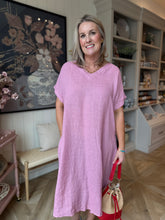 Load image into Gallery viewer, Pink ONE SIZE Linen VNeck Midi Dress

