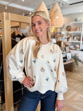 Load image into Gallery viewer, Cream Embroidered Sweater with Scallops
