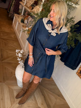 Load image into Gallery viewer, Dark Denim Tie Front Short Dress
