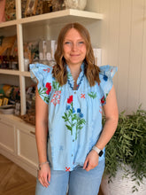 Load image into Gallery viewer, Light Blue Flutter Sleeve Top
