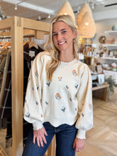 Load image into Gallery viewer, Cream Embroidered Sweater with Scallops
