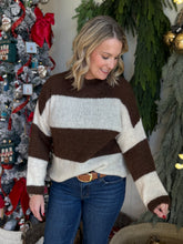 Load image into Gallery viewer, Chocolate &amp; Cream Stripe Mock Neck Sweater
