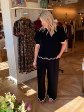 Load image into Gallery viewer, Black and Ivory Scallop Pant Set
