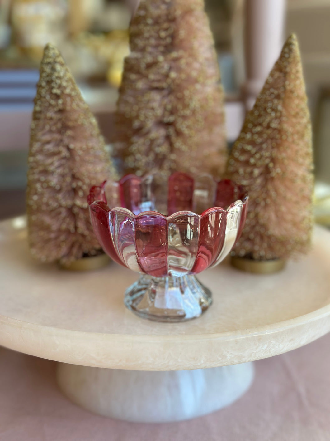 Striped Pedestal Glass Bowl
