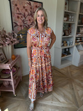 Load image into Gallery viewer, Pink &amp; Orange Tiered Maxi Dress
