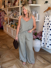 Load image into Gallery viewer, Mocha White Stripe Linen Tank Top
