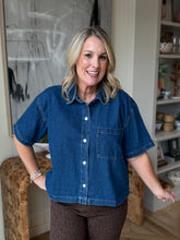 Load image into Gallery viewer, Dark Denim Snap Short Sleeve Top
