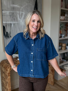 Dark Denim Snap Short Sleeve Top