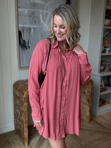 Mauve Long Sleeve Shirt Dress