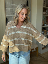 Load image into Gallery viewer, Taupe &amp; Cream Crotched Striped Hoodie
