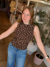 Load image into Gallery viewer, Chocolate Polka Dot Mesh Boatneck Top
