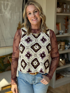 Wine Lace Mock Neck Top