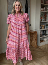 Load image into Gallery viewer, Pink &amp; Orange Puff Sleeve Long Dress
