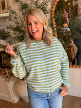 Load image into Gallery viewer, Matcha &amp; Lt Blue Stripe Piper Cardigan

