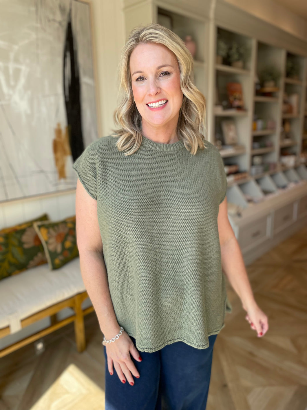 Olive Sleeveless Loose Sweater