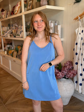 Load image into Gallery viewer, Blue Scuba Romper Dress
