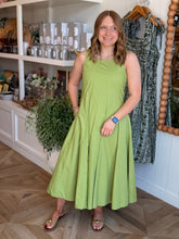 Load image into Gallery viewer, Matcha Fitted Bodice Flare Midi Dress
